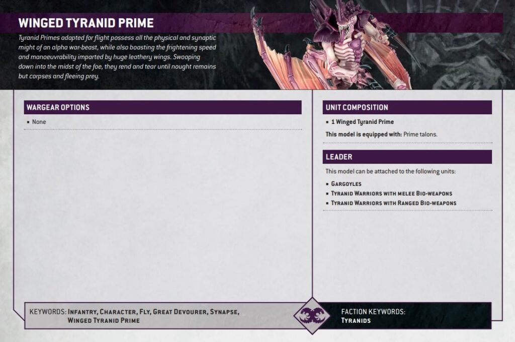 Winged-Tyranid-Prime-Datasheet-Unit-Composition