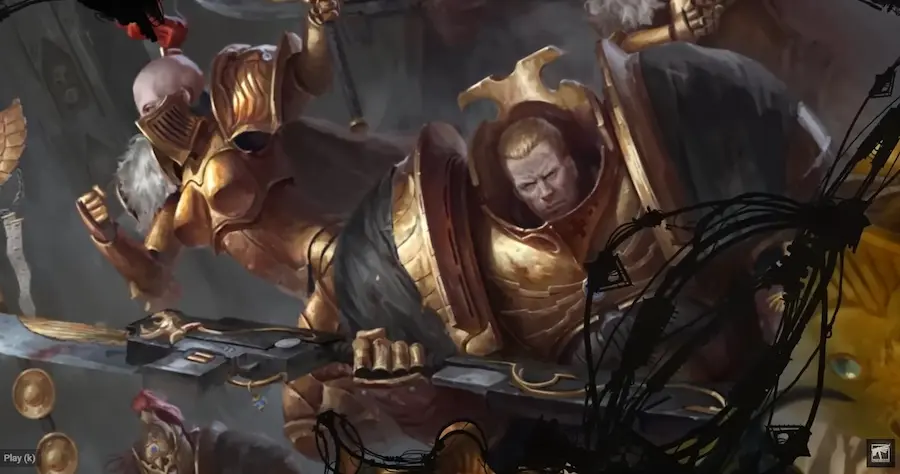 An Adeptus Custodes and a Sister of Silence as seen in the new Warhammer Video
